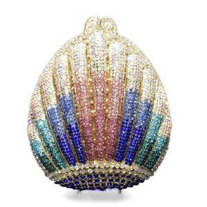 Sparkling Nautical Seashell Shaped Crystal Cocktail Party Wedding Clutch NWT